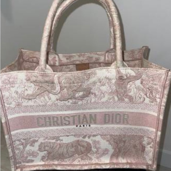 DIOR Oblique Book Tote Medium Logo Shoulder Bag Tote Bag Canvas pink